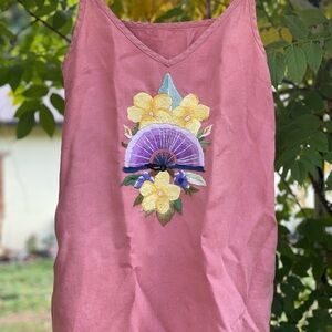 notPERFECTLINEN Pink Dress with Embroidered Floral Design